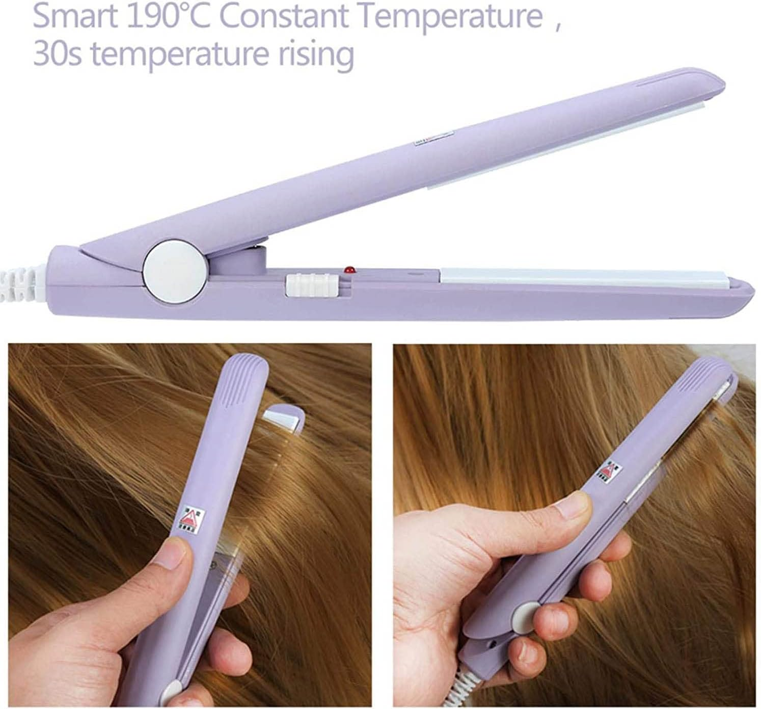 Mini Hair Straightener,Flat Iron, 2 in 1 Mini Curling Iron，Portable Travel Hair Straightener Heating Curler Hair Styling Tool for Short Hair，Home or Salon (Purple) image number 1