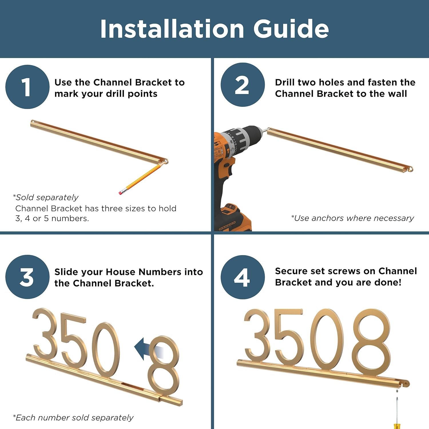 Franklin Brass Derby (1-Pack) "8" Modern Metal House Numbers for Customized System in Satin Gold | outside Number Plaque | Rust-Resistant, Personalized Address Sign image number 4