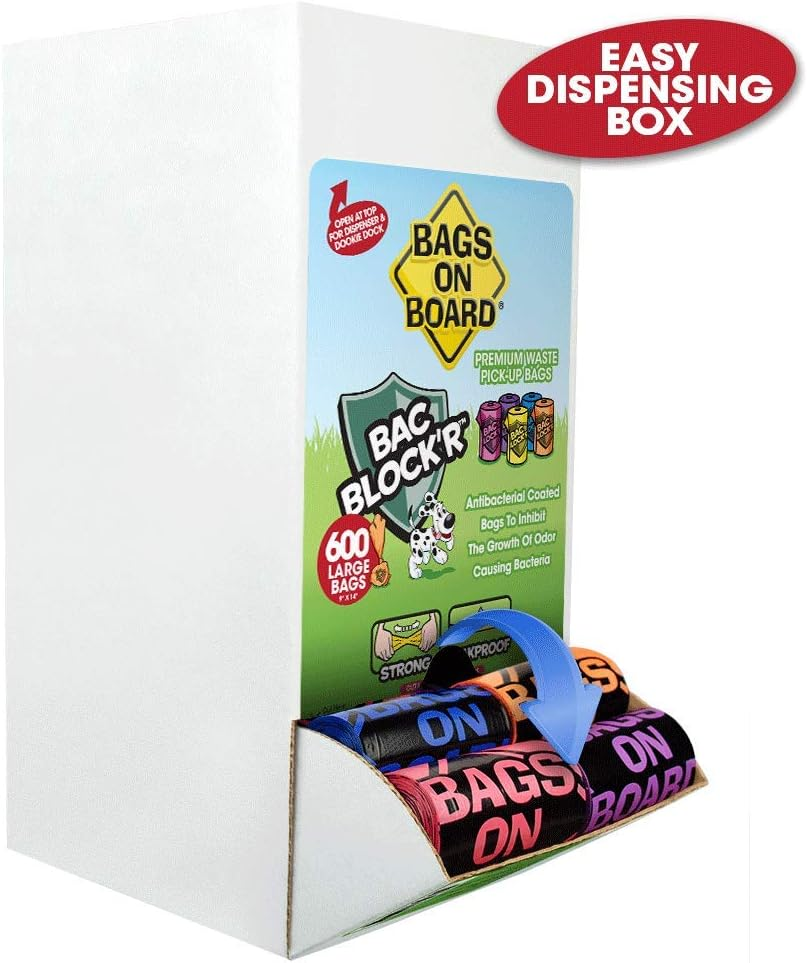Bags on Board Dog Poop Bags | Strong, Leak Proof Dog Waste Bags | 9 X14 Inches, 600 Assorted Color Bags, Rainbow, 3203940072 image number 1