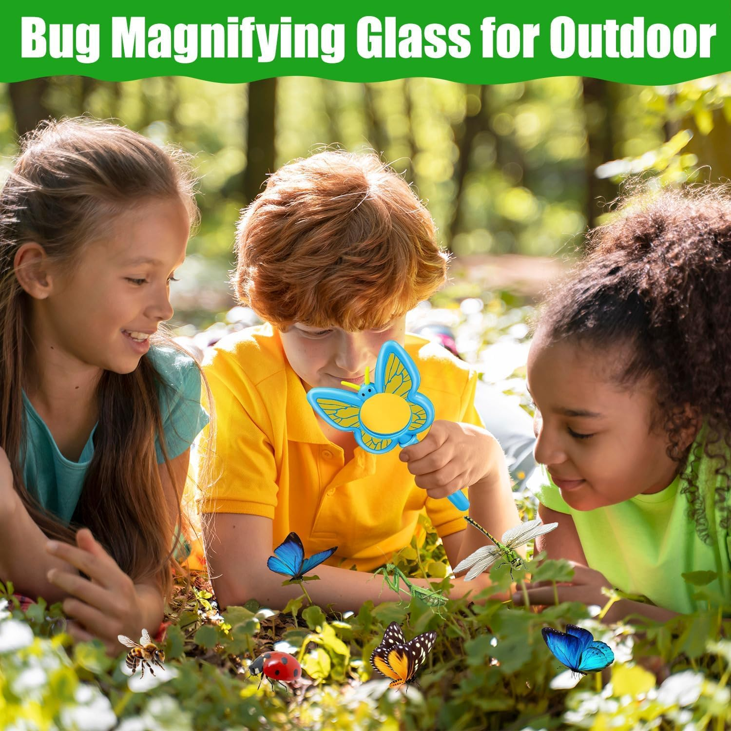 3Pcs Bug Magnifier for Kids, Handheld Butterfly Bee Ladybug Magnifying Glass, Kids Insect Magnifying Glass for Boys and Girls Gift Outdoor Activities image number 3