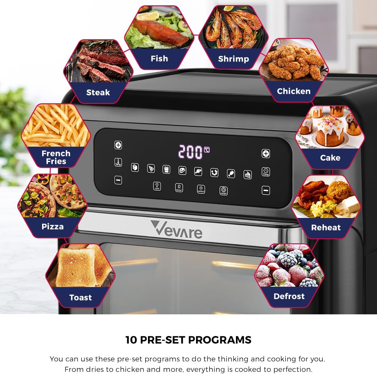 Vevare 12L Air Fryer Oven with LCD Touch Control 1500W Oil Free Air Fryer Cooker for Kitchen image number 6