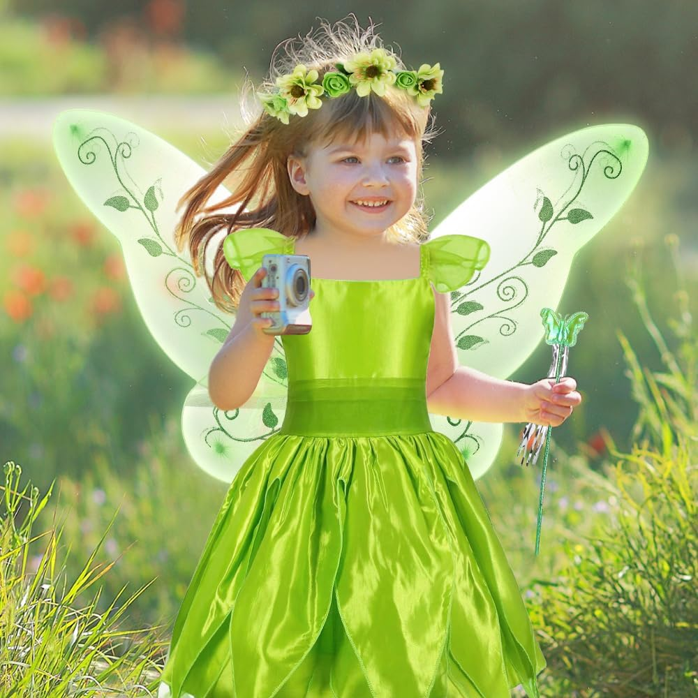 AUTOWT 5 PCS Fairy Dress up Costume Set with Butterfly Wings Fairy Wand Wreath Headband for Girls Kids Halloween Christmas Photography Birthday Dance Party Gift