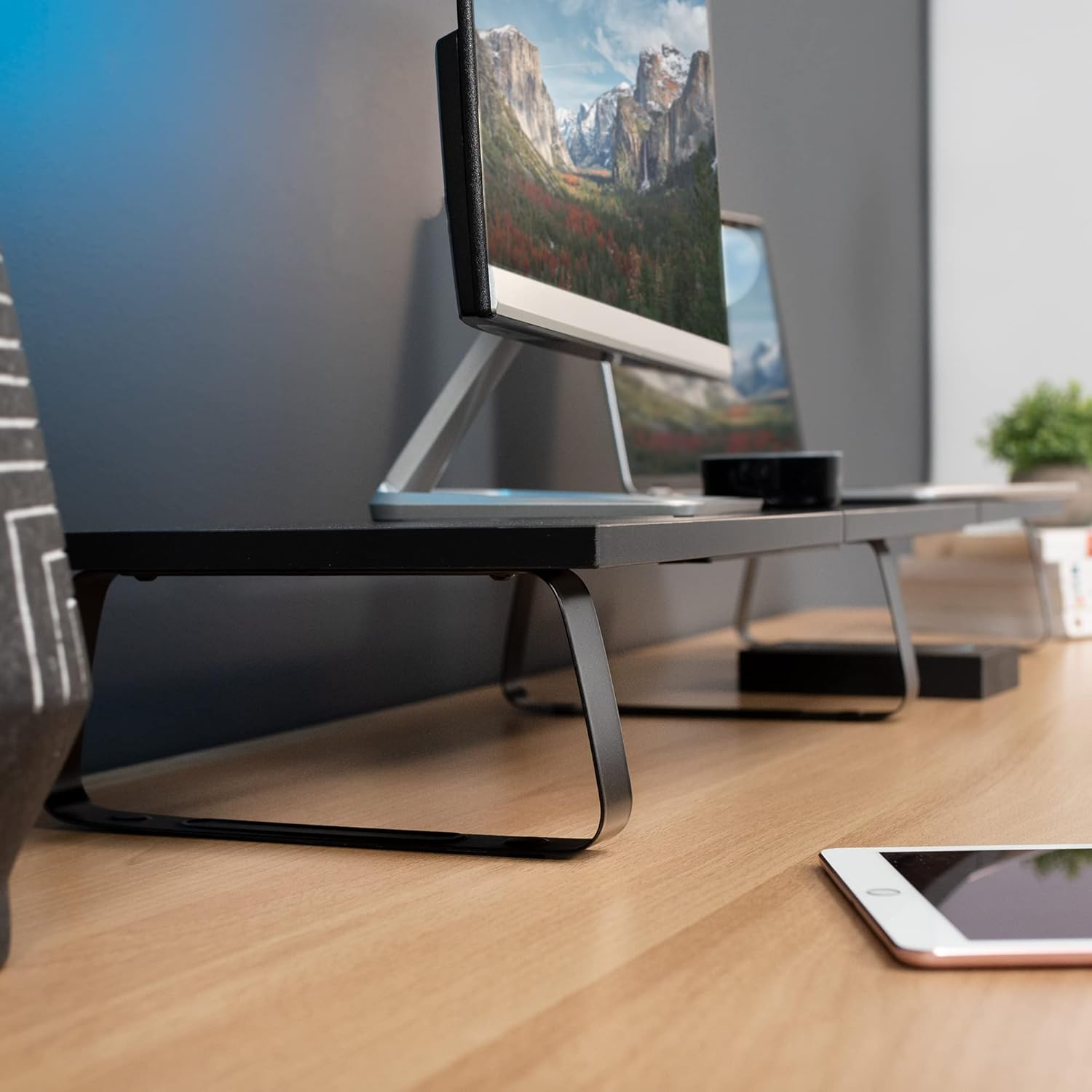 VIVO Black Wood 39 Inch Wide Extra Long Desktop Stand, Ergonomic Tv, Dual Monitor, Laptop, Keyboard Riser and Desk Tabletop Organizer (Stand-V000Dl) image number 2