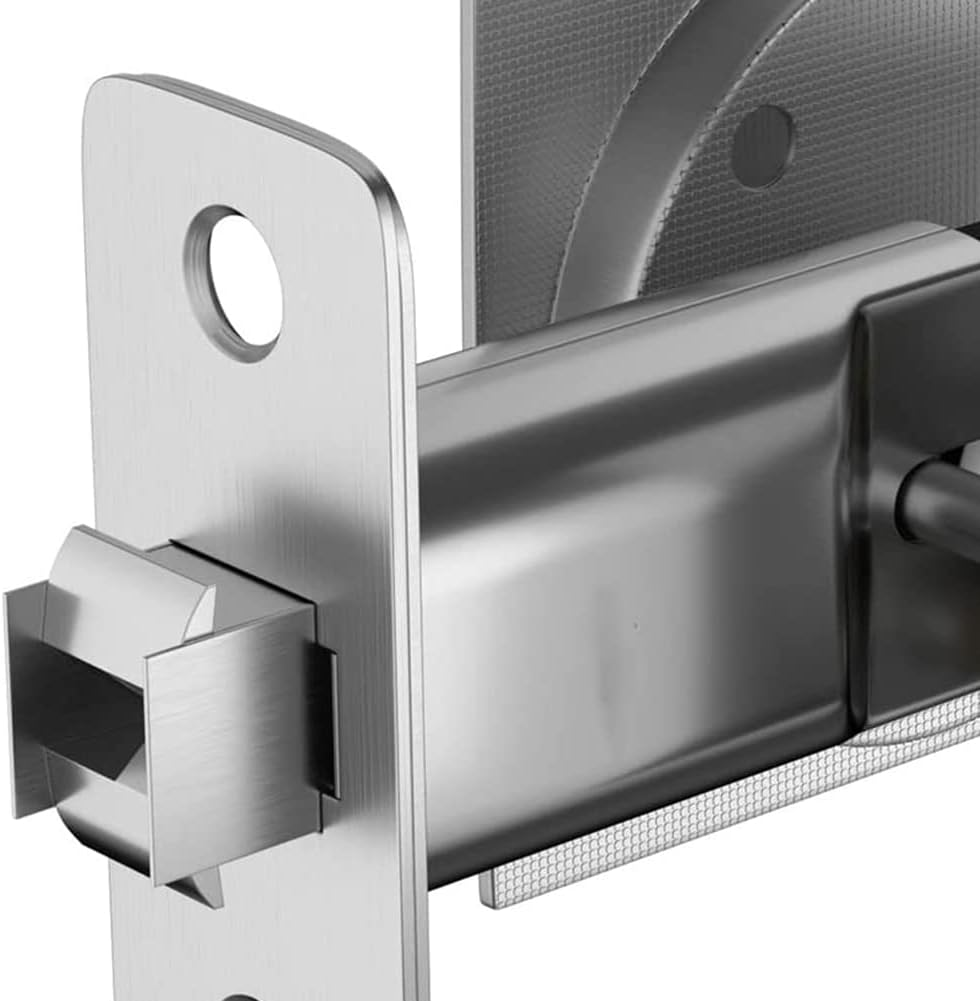 Bed/Bath Pocket Door Lock Silver Door Lock Satin Contemporary Privacy Square Pocket Door Hardware, Sliding Pocket Door