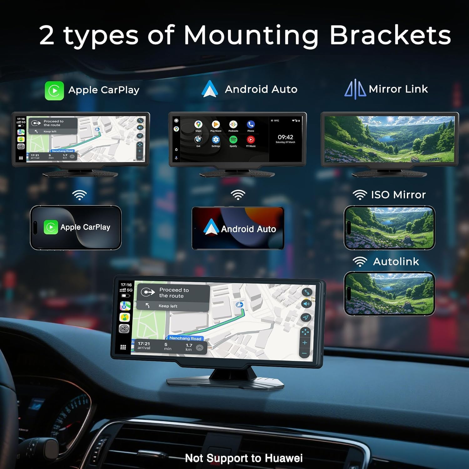 9.3" Portable Carplay Screen for Car, Wireless Carplay & Android Auto Touchscreen, with AHD Backup Camera, GPS Navigation, Voice Assistant, Bluetooth, Mirror Link image number 6