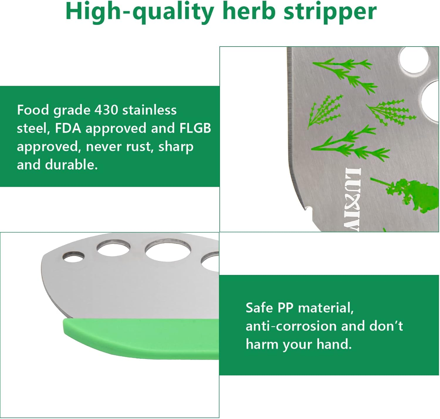 Herb Stripper 9 Holes, Luxiv Stainless Steel Kitchen Herb Leaf Stripping Tool Looseleaf Kale Razor Metal Herb Pealer for Kale, Chard, Collard Greens, Thyme, Basil, Rosemary (1 Pack)