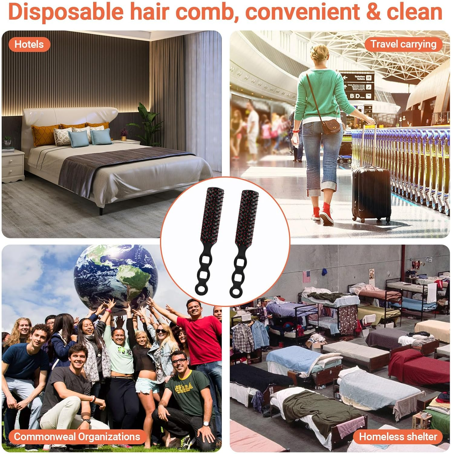 100 Packs Bulk Hair Brushes for Homeless, anti Entangling Hair Brushes anti Static Massage Combs, Disposable Plastic Hairbrush Suitable Shelter Hotel Nursing Home Charity Church -Individually Wrapped image number 6