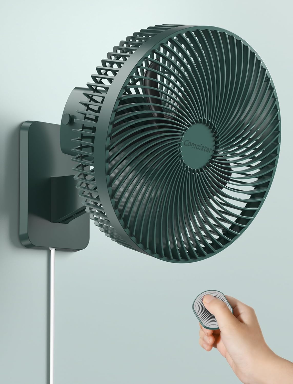 Wall Mount 10 Inch Fan with Remote and Timer, Small Oscillating Wall Fan, Powerful 4 Speeds, 90&deg;Oscillation, 120&deg;Adjustable Tilt,5.92Ft Cable, Quiet Bedroom Fan, for RV,AC/DC Adapter image number 6