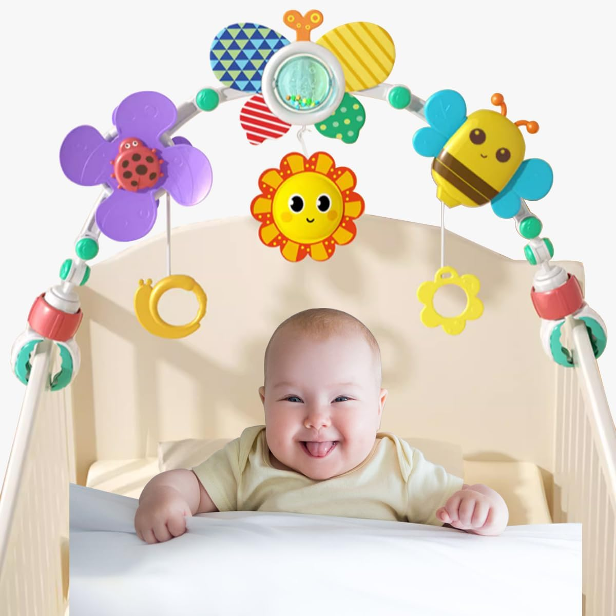 Baby Hanging Stroller Play Arch Toy, Crib Accessory and Car Seat Activity Mobile Adjustable Arch Toys with Animals, Travel Sensory Crib Toy for Babies Boys and Girls image number 1
