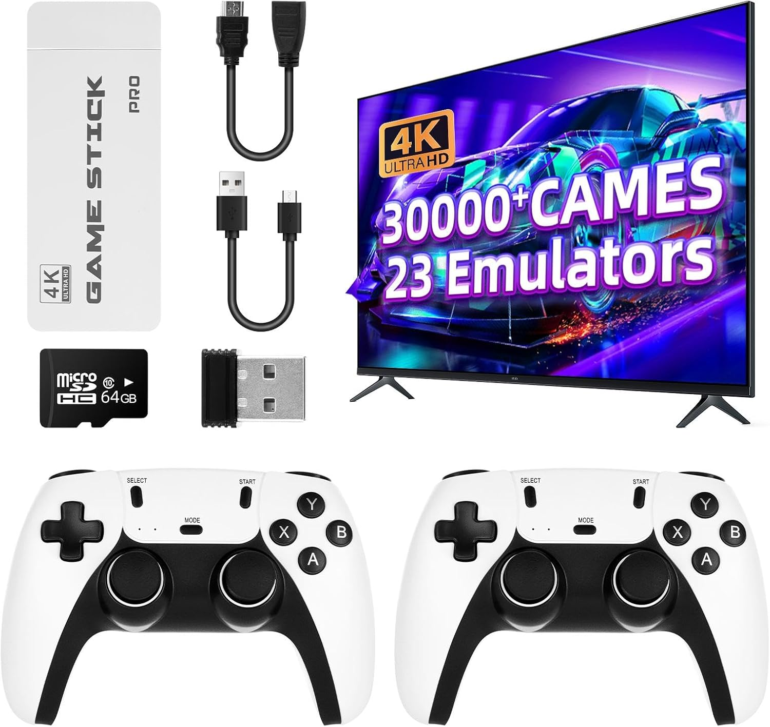 Retro Game Console/Video Game Consoles, with 2Pack Game Controllers, 30000 Games, 64GB Integrated Card & 1080P/720P HDMI Arcade Screen image number 4