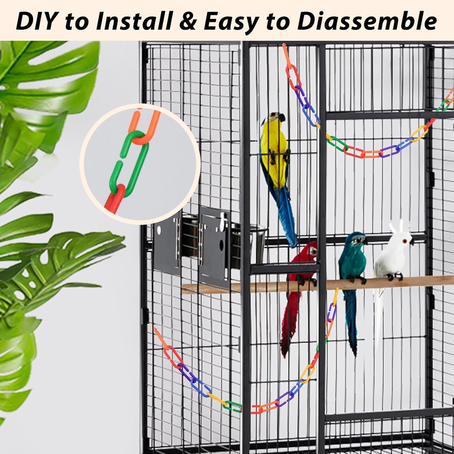 100 Pieces Plastic Chain for Birds, Colourful C-Clips Plastic Chain for Bird for Swinging Climbing, Chain Parrot Bird Toy for Sugar Gliders Parrot Bird (Multi-Colour)