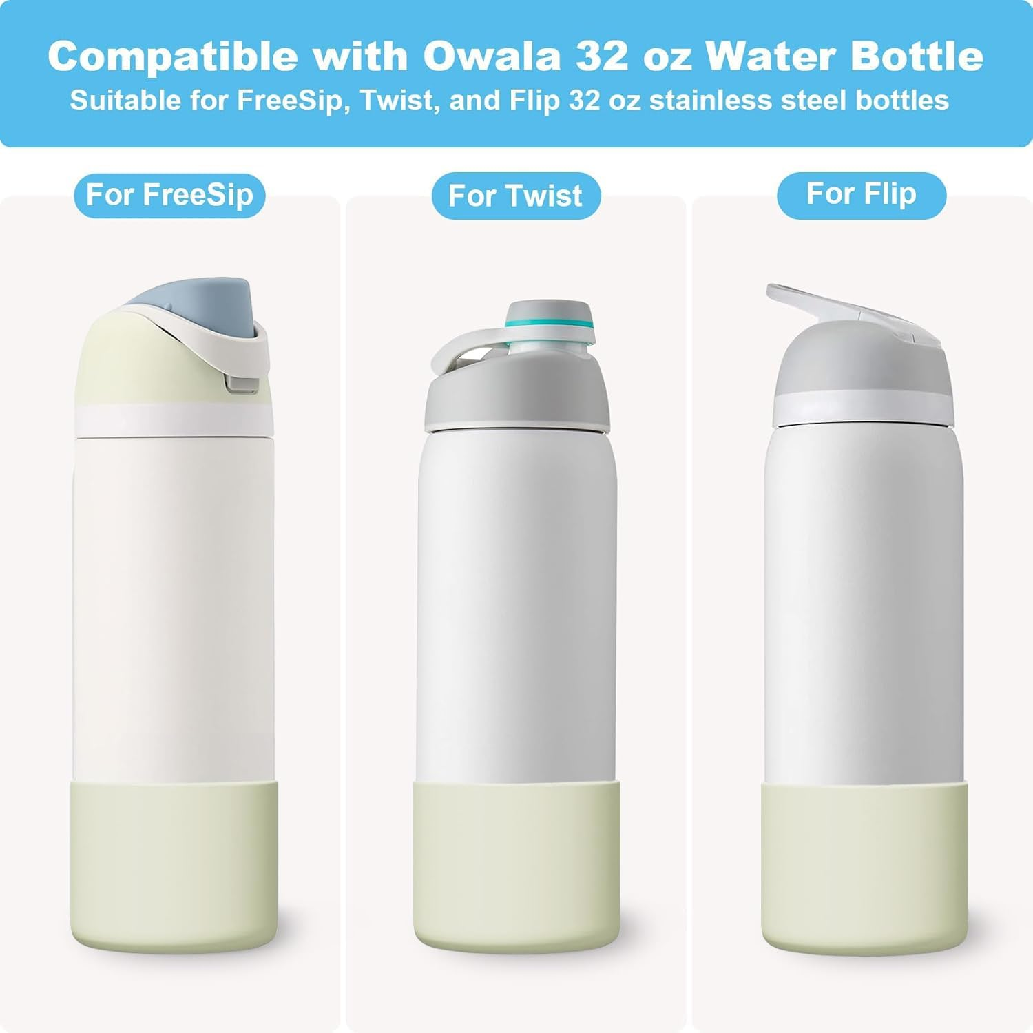 2 PCS Silicone Boot for Owala Freesip 32 Oz Water Bottle, Anti-Slip Protective Sleeve Bottom Bumper Protector for Twist and Flip Stainless Steel Water Bottles - Pink + White image number 2