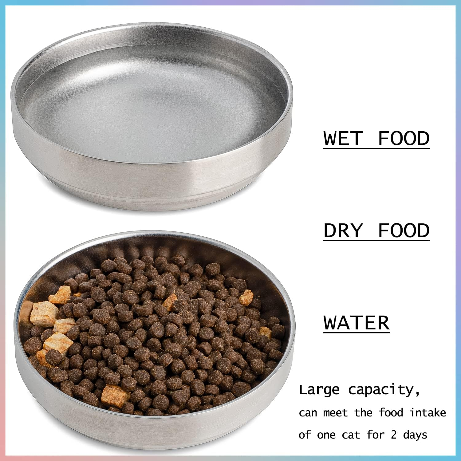 2Pcs Cat Bowl Stainless Steel,Wide Shallow Cat Food Bowl & Cat Water Bowl,Bowl Width 5.9''(15Cm), Whisker-Friendly image number 3