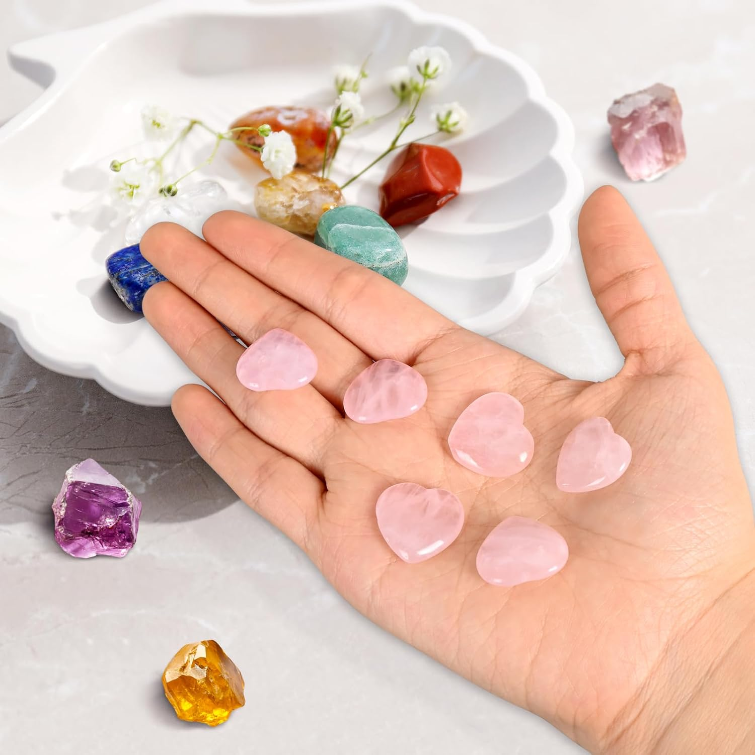 20Pcs Mini Crystal Heart Natural Healing Crystals Rose Pink Quartz Bulk Polished Stone image number 6