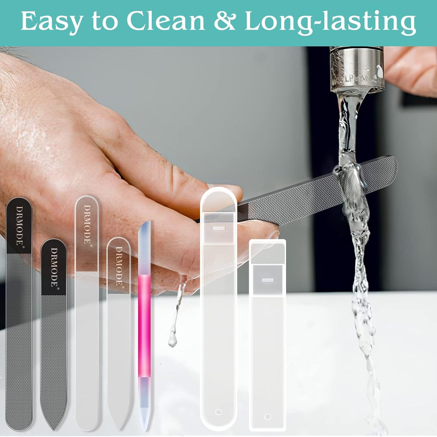 Glass Nail File Buffer with Case - 5PCS Nail Buffer and Nail Shiner Kit Glass Cuticle Pusher Nail Care for Men Women Nail Files for Natural Acrylic Nails Fingernail Files Manicure Tool image number 5