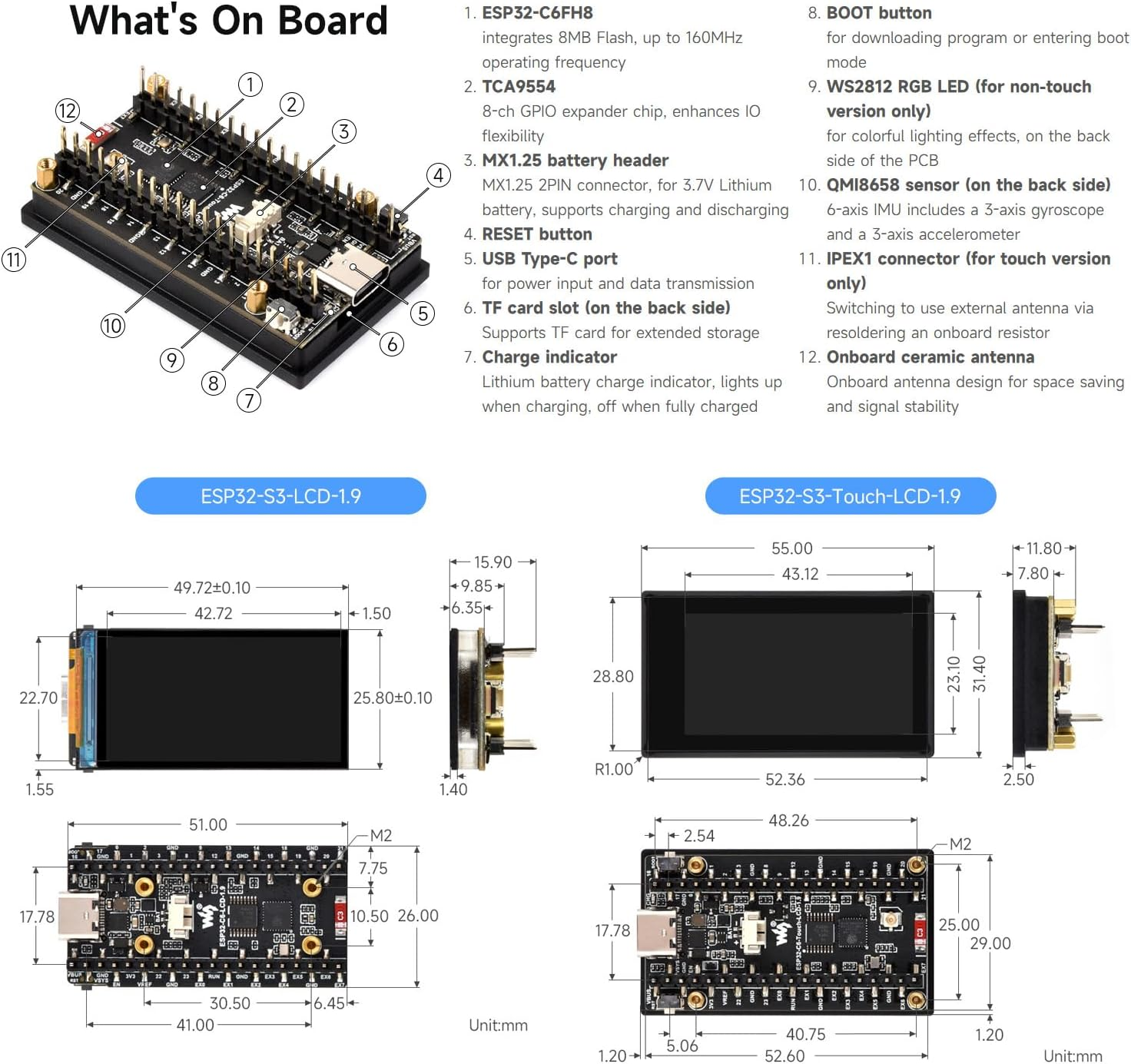 Waveshare ESP32-C6 1.9Inch Display Development Board, 170&times;320 Pixels, 262K Colors, 160Mhz RISC-V Single-Core Processor, WI-F 6 & Blue-T, 90&deg; Rotation Support, with Touch Function image number 4