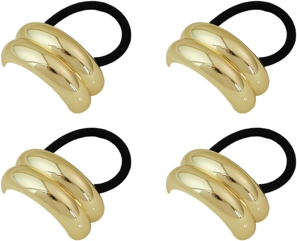 SGERUFZ 4 Pieces Metal Hair Cuffs, Hair Tie Bracelet, Ponytail Holder, Women'S Hair Accessory, Elastic Hair Tie, Hairband for Women and Girls, Thick Thin Curly (Gold, Black) image number 2