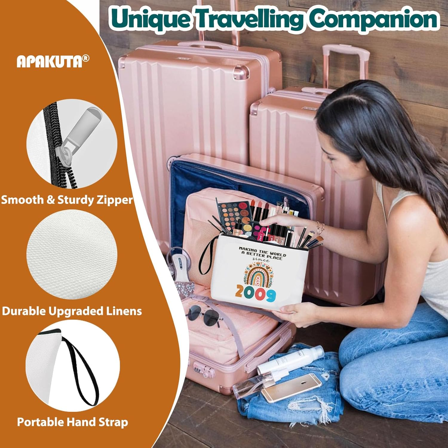 Sweet 16Th Birthday Gift for Girl Zipper Bag 2009S Happy Birth-Day Decoration for Teenage 16-Year-Old Girl Birthday Gift Christmas Gift, Gift for Daughter, Sister, Granddaughter Travel Bag Pouch image number 2