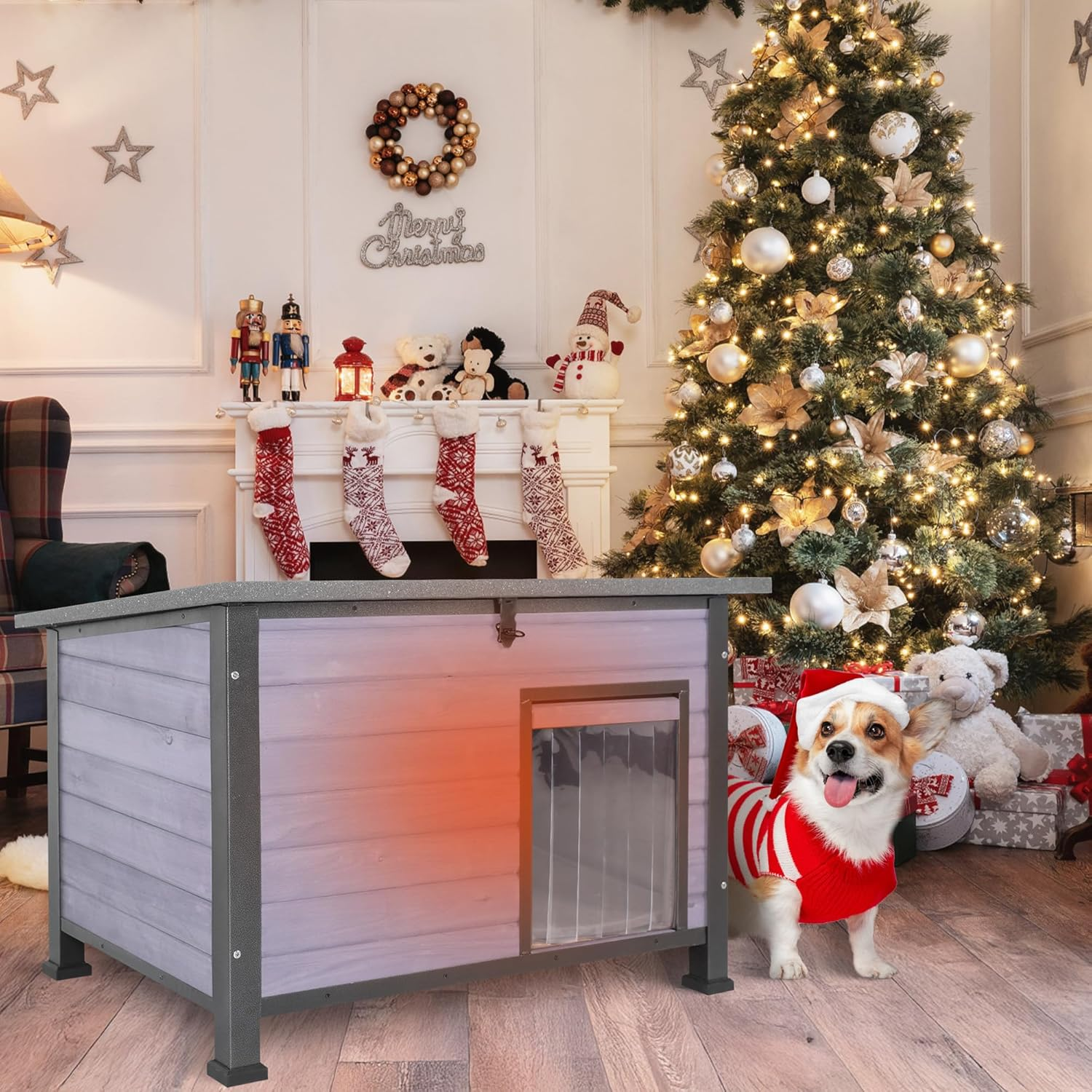 Seiyierr Insulated Dog House Outdoor with Removable Liner for Winter, Upgrade Anti-Chewing Iron Frame Heated Large Houses, Weatherproof Dog Shelter for Puppies, Cats image number 3