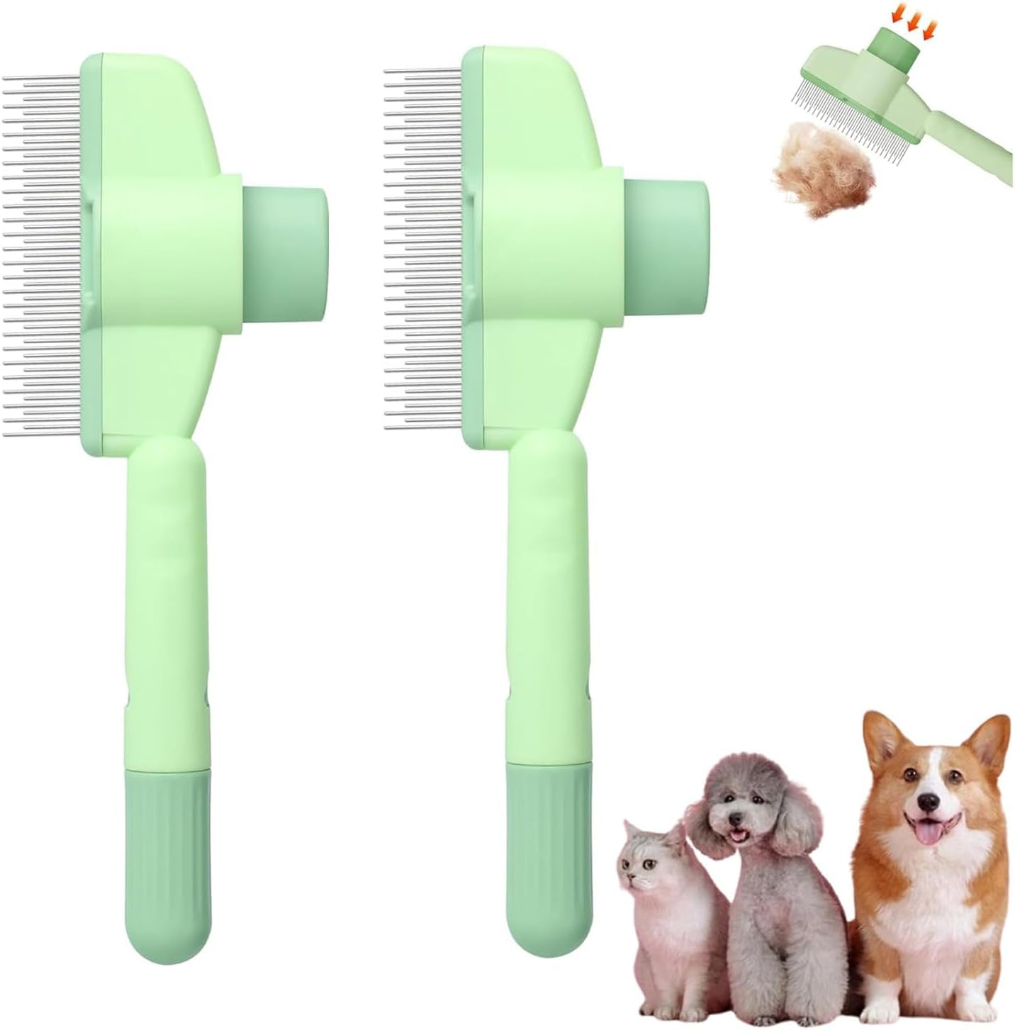 Amaezorx 2 Pcs 2025 New Self Cleaning Pet Brush for Cats & Dogs - Grooming & Shedding Brush with Long & Short Metal Teeth, One Click Release for Long & Short Hair (Green) image number 2