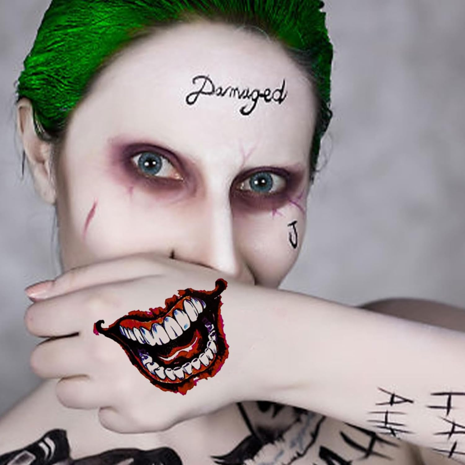 4 Sheets Large-Size Joker Tattoos, Halloween Fake Temp Tattoo for Men Adult, Perfect for Halloween Costumes Cosplay Makeup Party Accessories image number 4