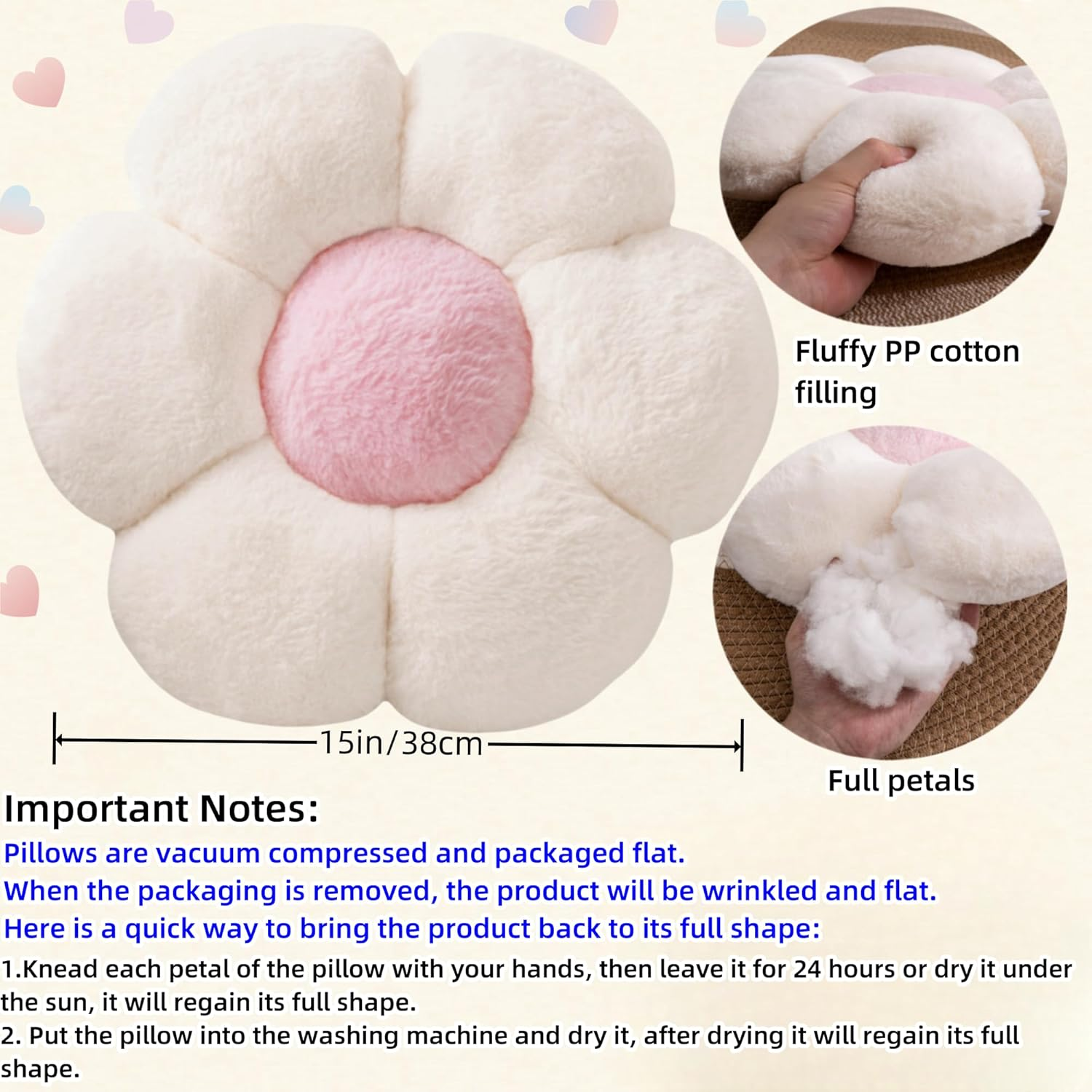 2 Pcs Flower Pillow Cute Pink Throw Pillows Daisy Flower Shaped Floor Cushions Set, Preppy Decorative Throw Pillows for Girls Bed Bedroom Couch Decor (Multicolour Purple & Multicolour Pink) - White  Multicolour Pink image number 2