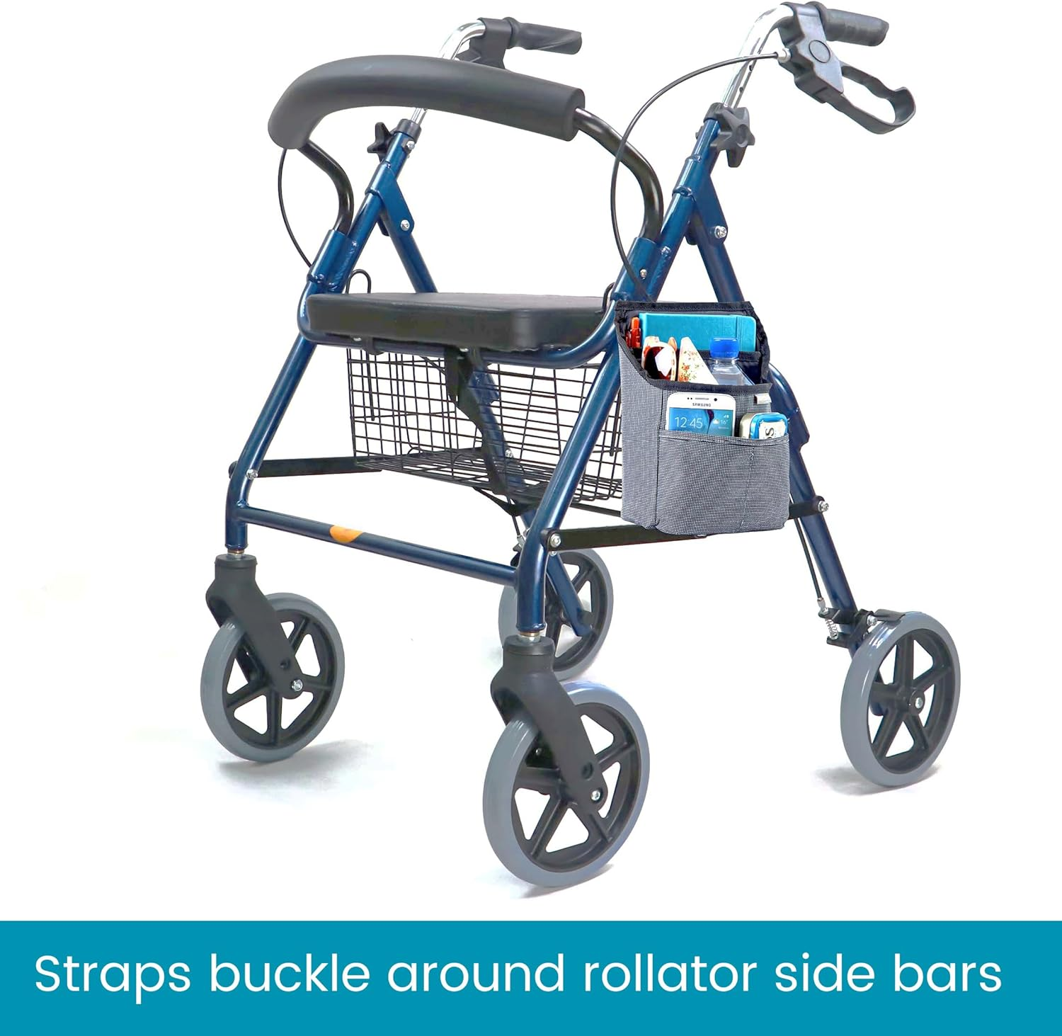 High Road Mobility Scooter Organizer, Compact Walker Bag and Wheelchair Side Bag with Easy Access Pockets for Adult Daily Living Needs (Gray Check)