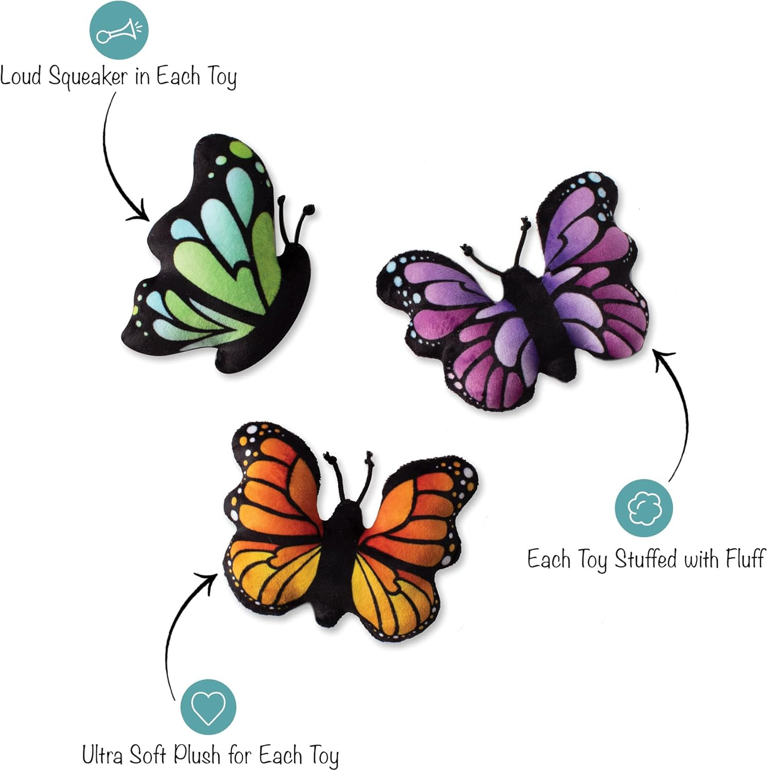 Fringe Studio Plush Dog Toy Set, Butterflies, 3 Piece Set, for Small Dogs (289499) image number 2