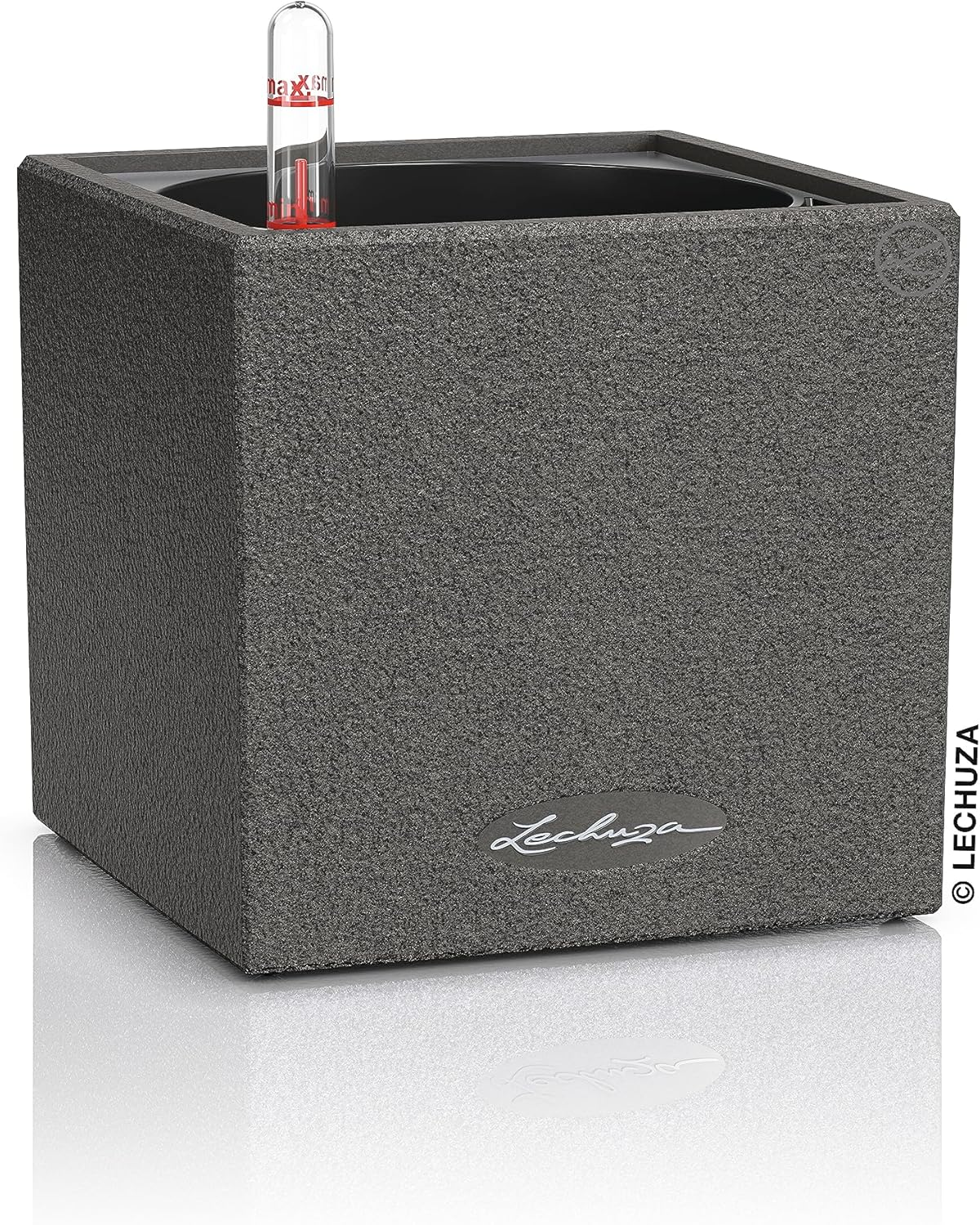 Lechuza Canto Stone 30 Tall Self-Watering Garden Planter, Graphine Black, 12" X 12" X 22"