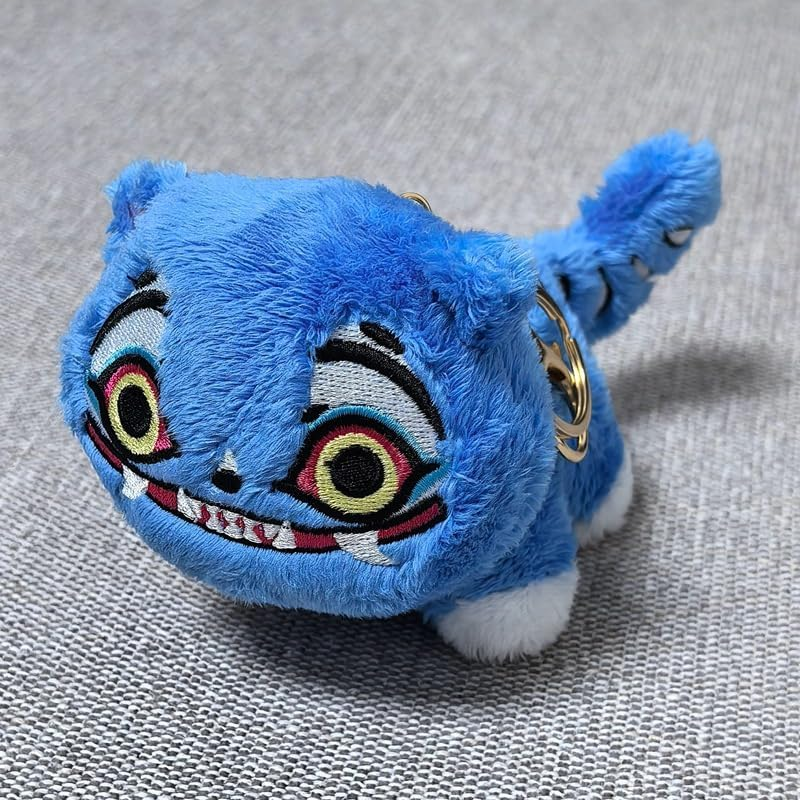 Tiger Plush Keychain, Blue Stuffed Animal Pendant, Gold-Tone Metal Clasp Keyring, Decorative Accessory for Backpacks, Handbags, Purse, Keys