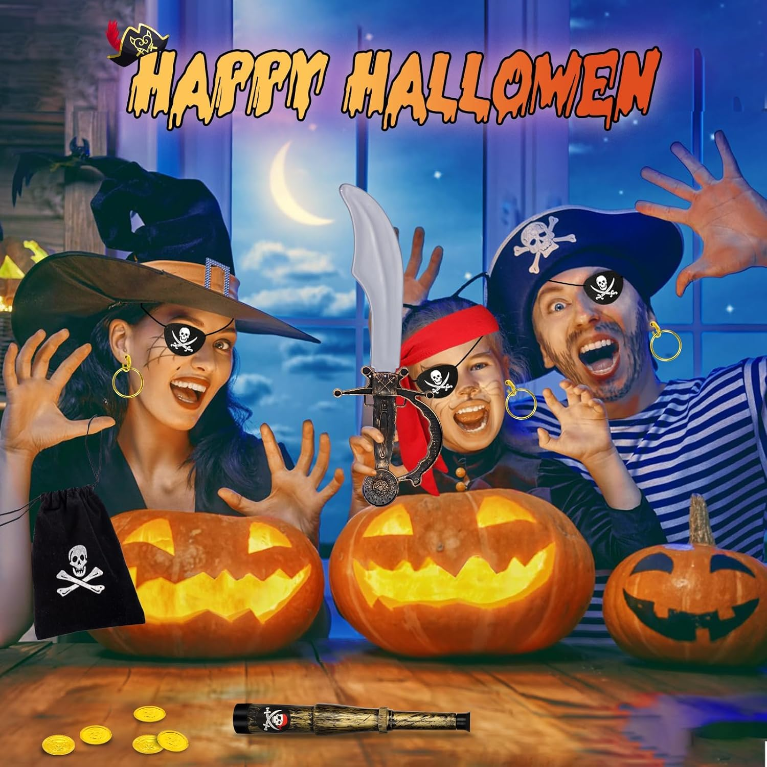 7 PCS Pirate Costume Accessories for Kids,Pirate Accessories Set Captain Outfit for Halloween Party Cosplay image number 3