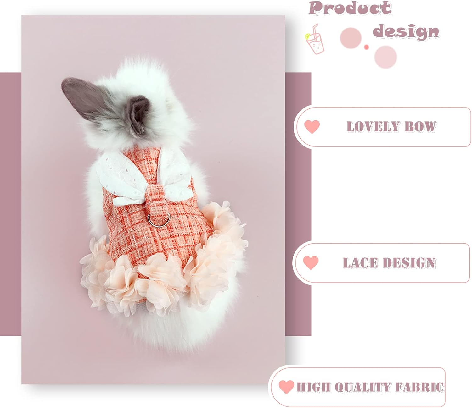 Bunny Harness and Leash,Adjustable Soft Guinea Pig Clothes Pet Rabbit Ferret Harness Costumes for Small Animals Dress image number 4
