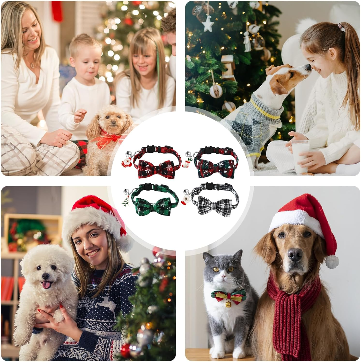 SPORWAY Pack of 4 Christmas Cat Collars, Christmas Neck Cat Collars, Pet Christmas Dog Collar, Removable Cat Bands with Bow and Bells, Collar for Small Dogs and Cats image number 3