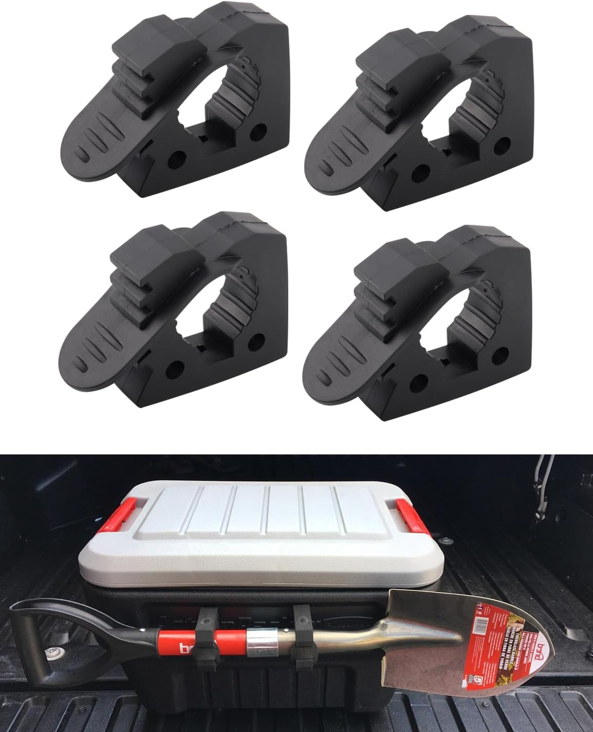 ADTOPI Shovel Holder, Quick Release Rubber Clamp Mounting Bracket Fits 1-1/7'' to 1-3/7'' Diameter Tool Handles for Trucks UTV ATV Offroad 4X4 Parts- 4 Pack image number 1