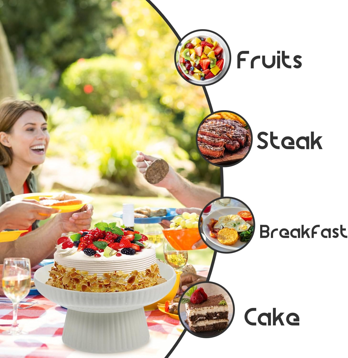 1PC White Ceramic Fruit Bowl for Kitchen Counter, Ceramic Footed Serving Bowl, Dessert Display Stand Food Snack Storage Tray for Home Kitchen