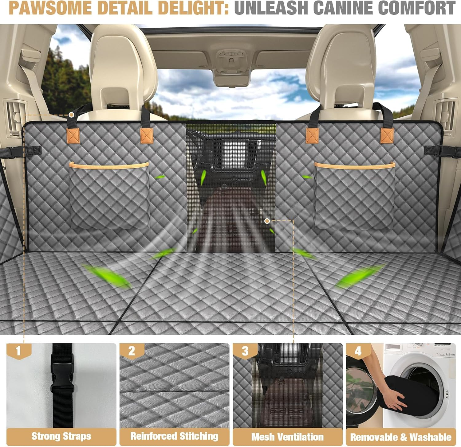 Lekereise Dog Car Seat Cover for Back Seat,Hard Bottom Dog Hammock for Car,Camping Air Mattress, Hammock Travel Bed for Car SUV Truck (Grey) image number 4