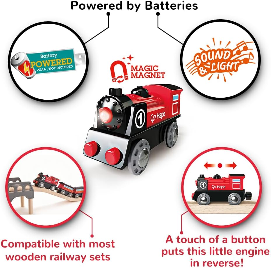 Hape Battery Powered Engine Train Set for 3+ Kids | Interactive Kids Train Toy with Tracks image number 4