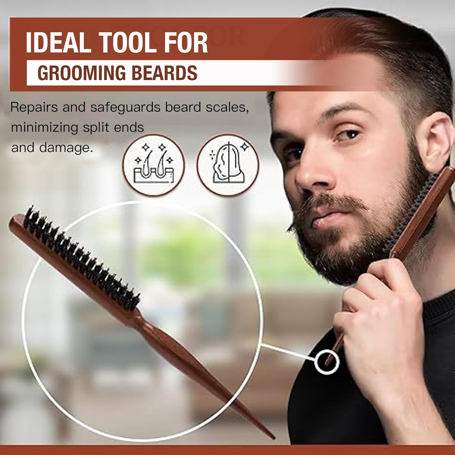 Auzly 5-Pack Premium Boar Bristle Hair Brush Set | Natural Slick Back & Beard Styling Brushes | Anti-Static Wooden Handle Hair & Beard Modeling Kit for Men & Women image number 1