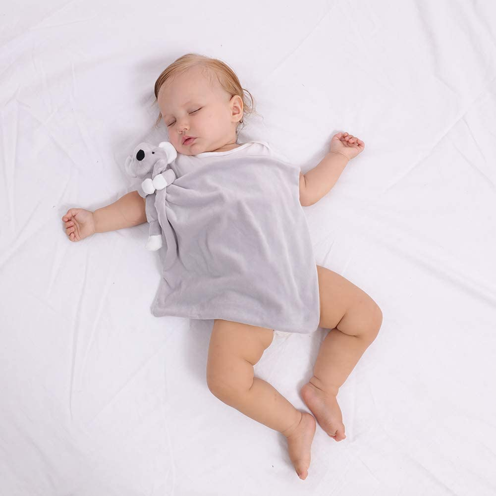 Apricot Lamb Stuffed Animals Security Blanket Gray Koala Infant Nursery Character Blanket Luxury Snuggler Plush (Gray Koala, 14 Inches) - Sn-Pig image number 5