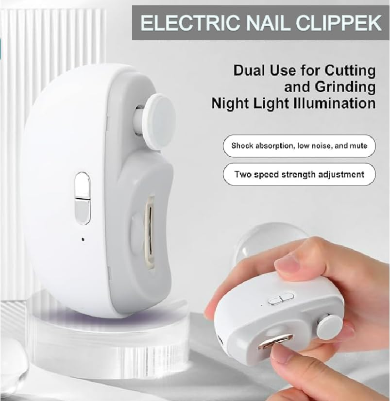 Electric Automatic Nail Clipper with Light & 2 Speeds,Fingernail Cutter and File 2 in 1 Design, USB Rechargeable Safety Fingernail Trimmer for Baby, Kids, Seniors and Adult (White) image number 1