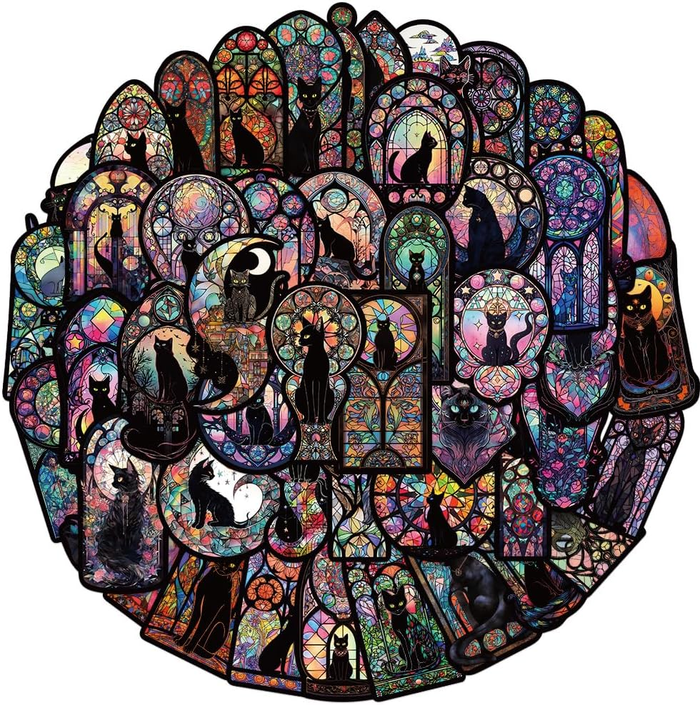 50 Packs Dark Cat Stickers Water Bottles Laptop Phone Motorcycle Computer Guitar Skateboard Hydroflasks Dark Cat Vinyl Sticker Waterproof Aesthetic Trendy Decals for Teens Girls Adults image number 6