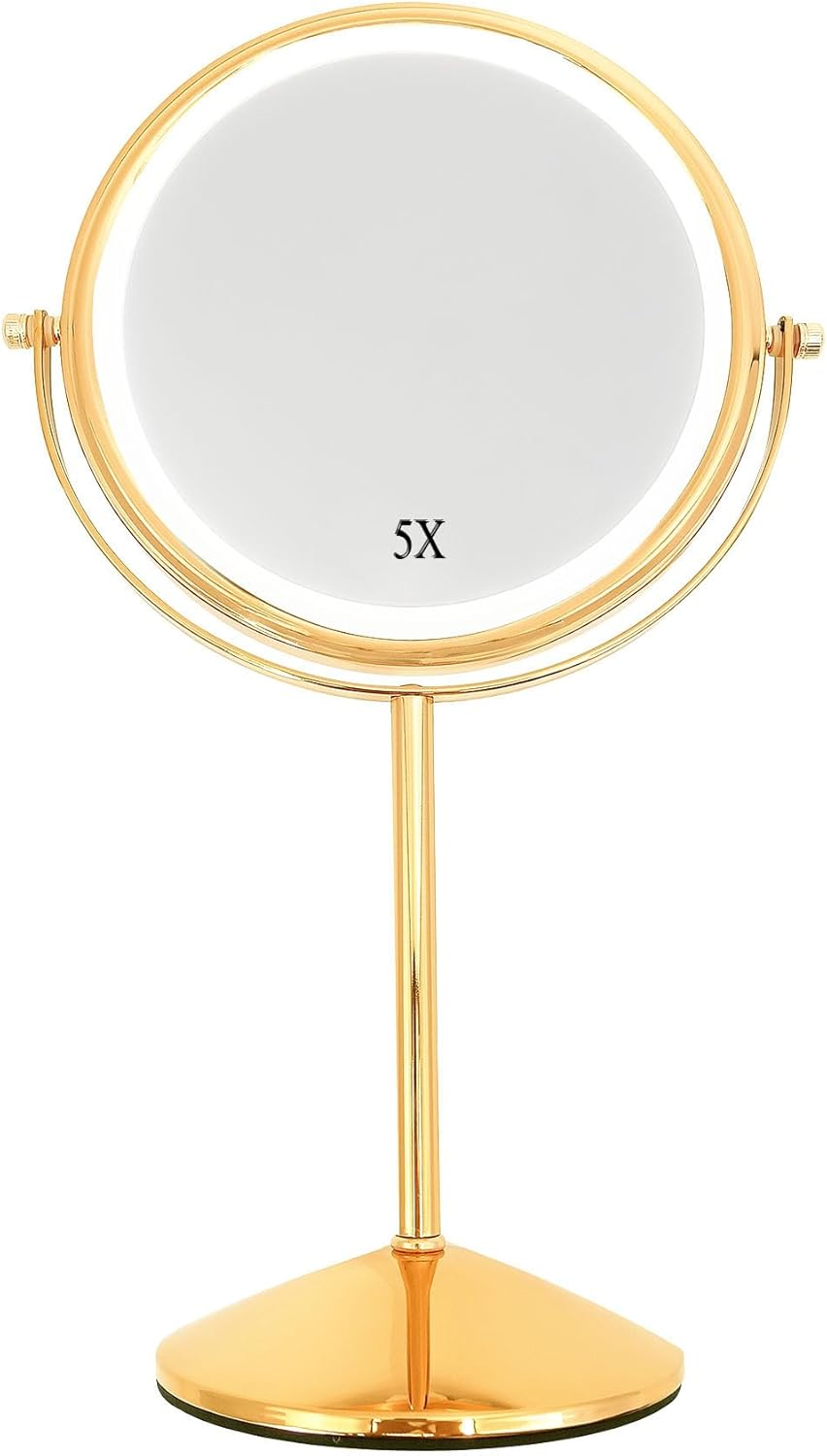Vanity Mirror with Lights for Makeup Desk 1X/10X Double Side Magnifying Mirror,8" Lighted Travel Mirror for Shaving (Luxury Gold, 5X Magnification) image number 1