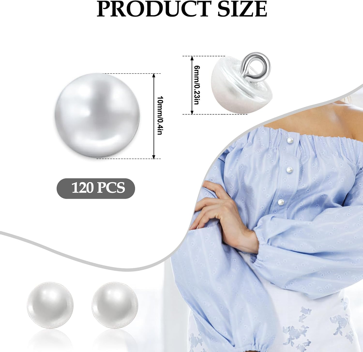 120 Pcs 10Mm Pearl Buttons with Shank round Pearl Buttons, Hole White Plastic Pearl Bead Decorative Buttons for Wedding Dress, Skirts, Gloves, Sweaters, Shirts, Hats, Scarves, Headbands Crafts (White) image number 5