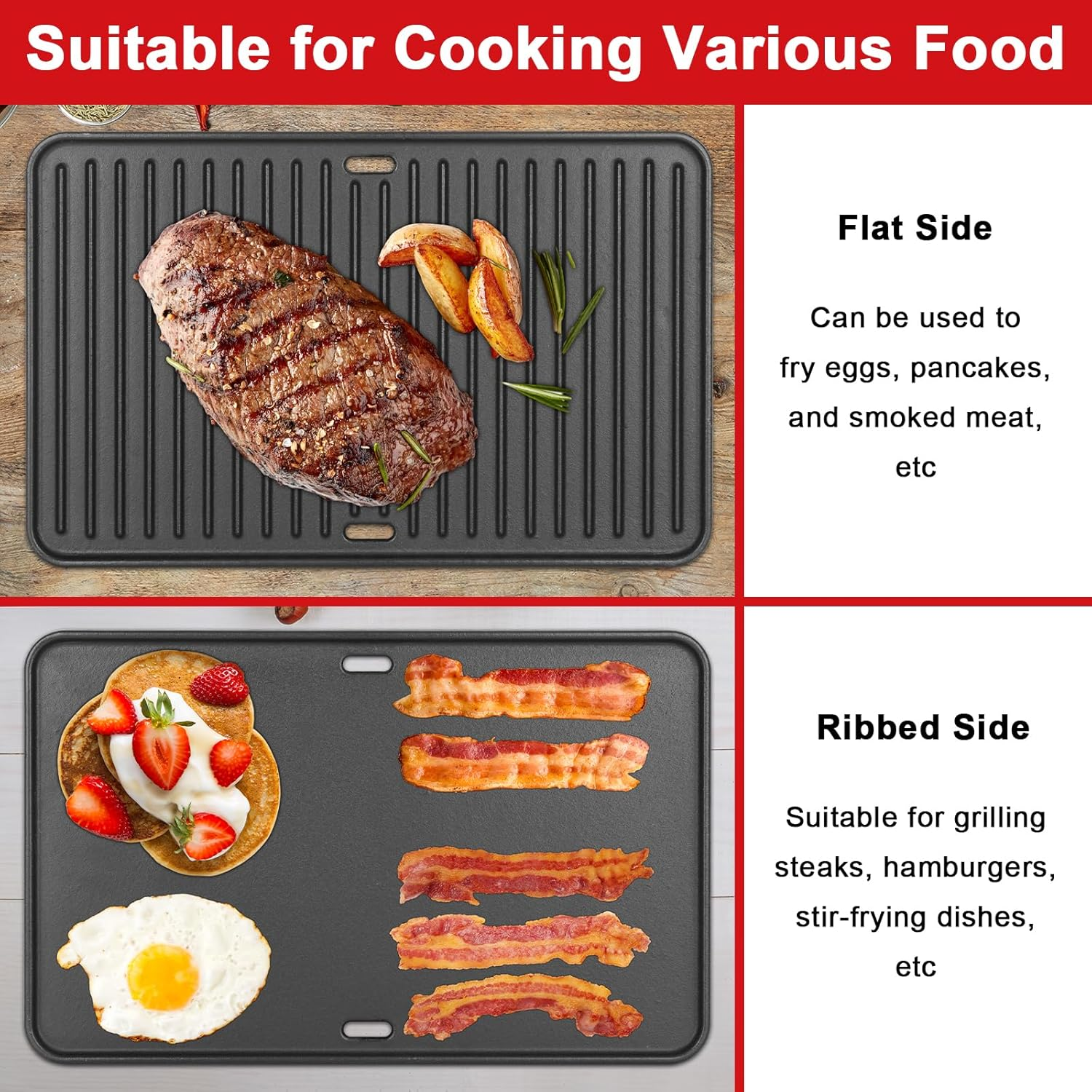 80631 Cast Iron Cooking Griddle for Weber Go-Anywhere Charcoal and Gas Grills, 16"X10" Grill Griddle Pan, Portable for Indoor Stovetop/Outdoor Camping BBQ, Replacement for Weber 70211 3634 67195 image number 1