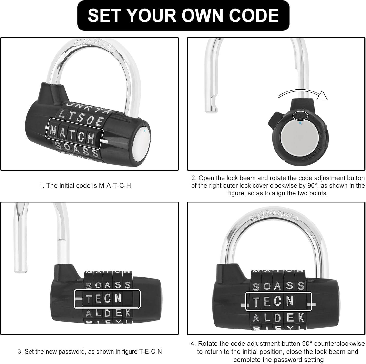 HOJLKLD Gym Locker Lock 5 Letter Word Lock Safety Padlock Combination Lock for School Gym Locker,Sports Locker,Fence,Toolbox,Case,Hasp Storage (Black)