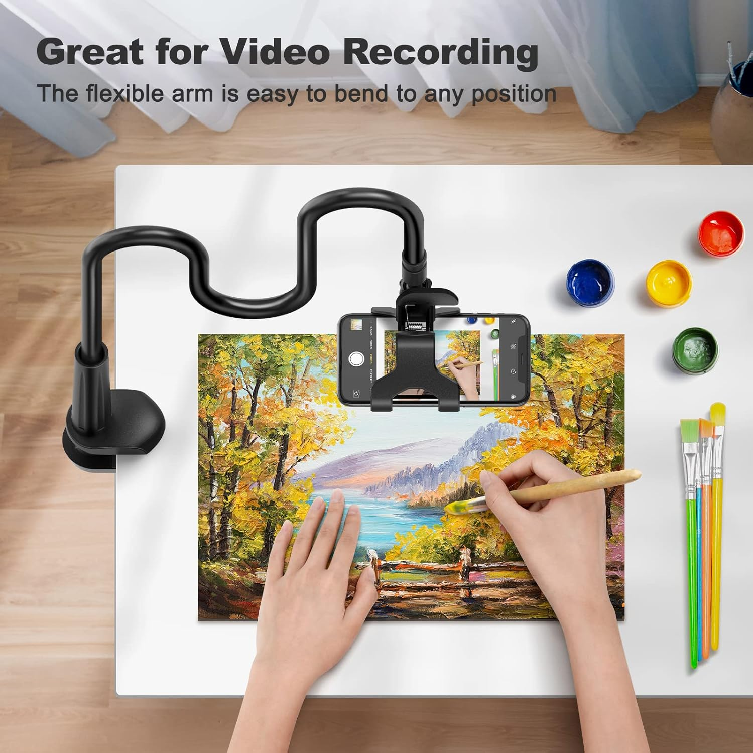 Gooseneck Cell Phone Holder, Universal 360 Flexible Phone Stand Lazy Bracket Mount Long Arms Clamp for Phone 11 Pro Xs Max XR X 8 7 6 6S plus and Other 3.5~6.5'' Device (Black) image number 4