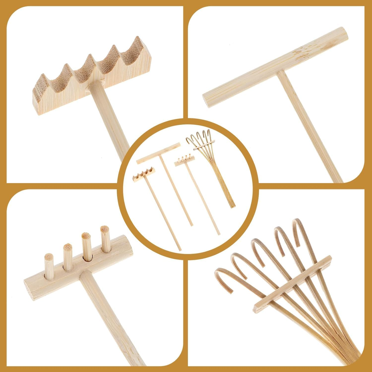 Mini Zen Garden Sand Rakes Set, 4 Pieces Tabletop Rock Garden Tools,Mini Sand Stamp Rakes,Zen Garden Bamboo Sand Rake Set,Tiny Zen Garden Rake Beach Zen Garden Rake Set image number 5