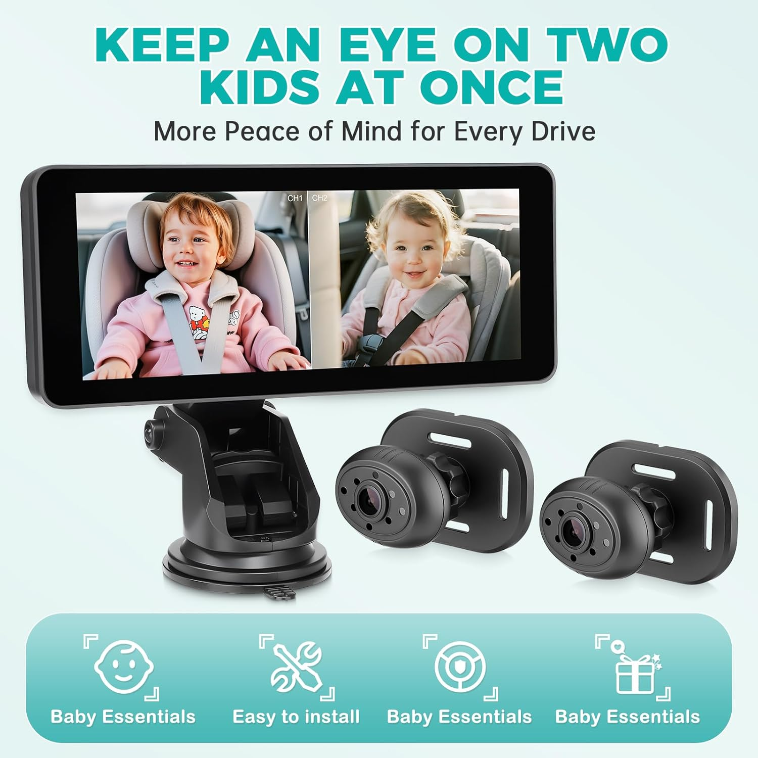 Baby Car Camera for 2 Kids,6.9" Large HD Display Dual Channel Baby Monitor, 1080P IR Night Vision Car Seat Camera,Facing View Ideal for Kids and Pet Safety,Newborn Essentials & Baby Shower Gifts image number 3