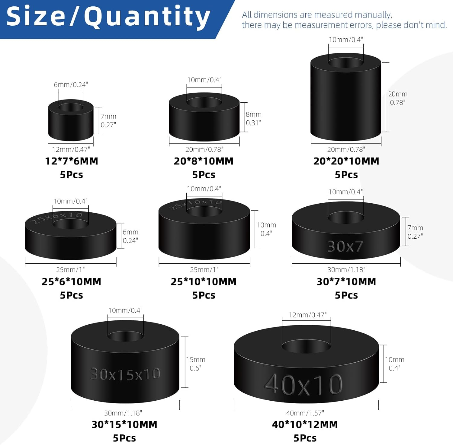 Glarks 40Pcs 8 Sizes round Rubber Spacer Assortment Kit, Multi Purpose Black round Neoprene Washers anti Vibration Rubber Spacer Bushings for Electrical Repair and Home Car Accessories image number 4