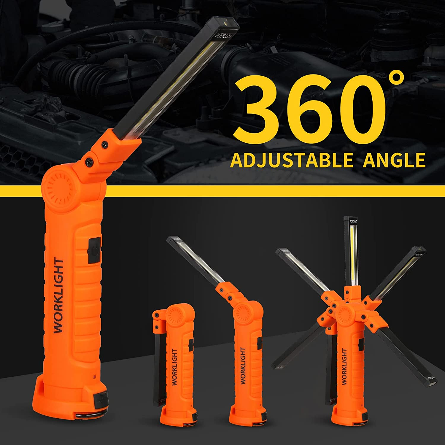 LED Rechargeable Work Light Flashlight Torch,Vagocom USB Portable COB Bright Inspection Lamp,Small Lantern with Magnetic Base for Mechanic Tools,Mechanic,Camping,Emergency,Workshop(1 Pack) image number 4